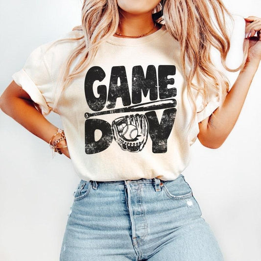 Baseball Gameday Tshirt, Game Day Tshirt, Baseball Game Shirt, Distressed Retro Gameday Tee, Baseball Mom Tee Womenswear Top