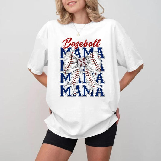 Baseball MAMA Red White Blue T-shirt, Unisex Soft Cotton Crewneck