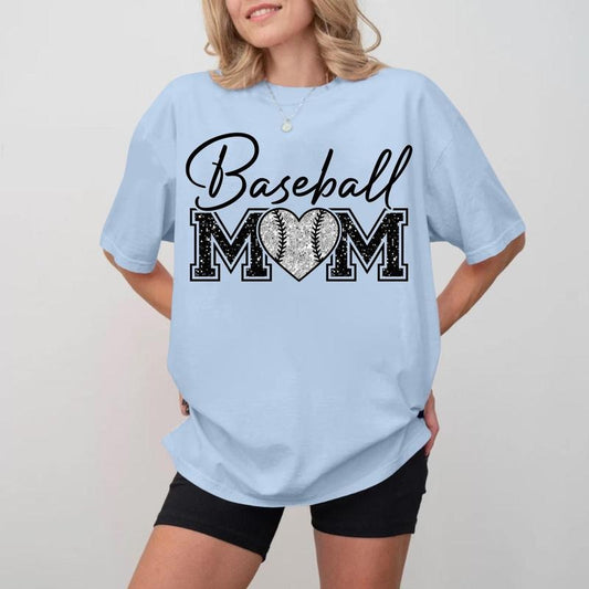Baseball MOM Glitter Heart Crewneck, Unisex Cotton Mother's Day Tee