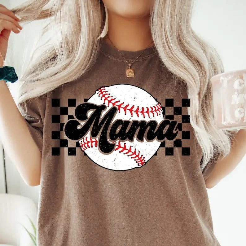 Baseball Mama Checked TShirt, Gameday Shirt, Baseball Mom Gift, Sports Mom Shirt, Cute Mom Shirt