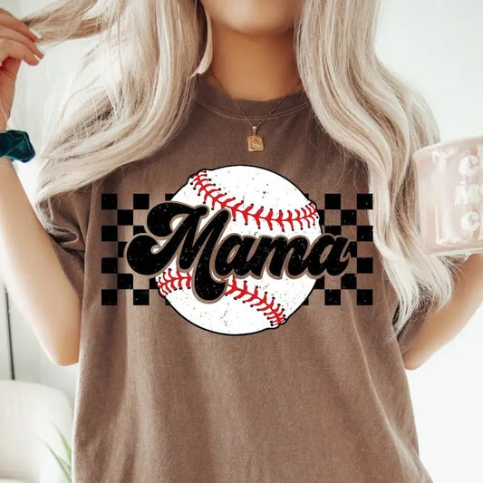 Baseball Mama Checked TShirt, Gameday Shirt, Baseball Mom Gift, Sports Mom Shirt, Cute Mom Shirt