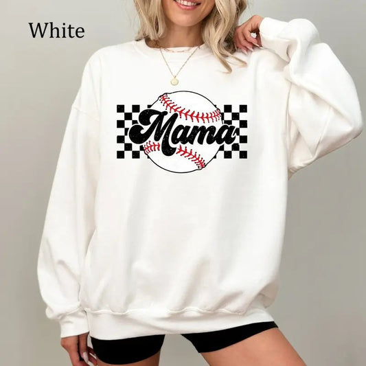 Baseball Mama Checkered Sweatshirt, Casual Cotton Baseball Mom Shirt, Sports Mom Shirt, Cozy Fleece Sweatshirt, Everyday Casual Comfort