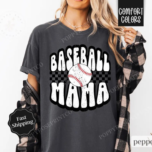 Baseball Mama Shirt Comfort Colors, Retro Gameday Tshirt, Womens Baseball Tee, Womenswear Oversized Crewneck