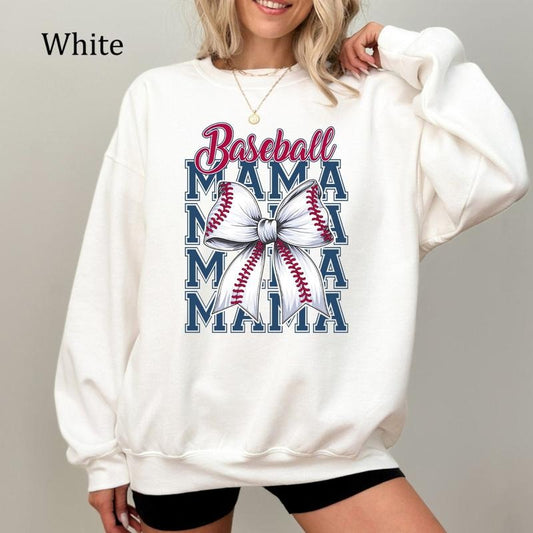 Baseball Mama Sweatshirt, Retro Baseball Mom Shirt, Baseball Coquette Bow Tee, Game Day Outfit for Moms, Cozy Fleece Sweatshirt, Everyday Casual Comfort