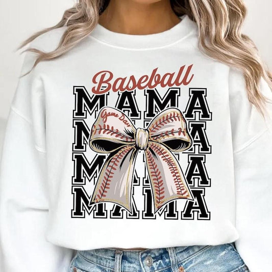 Baseball Mama , Baseball Coquette Bow , Baseball Mom , Retro Baseball , Game Day , Coquette Bow Sports Sweatshirt