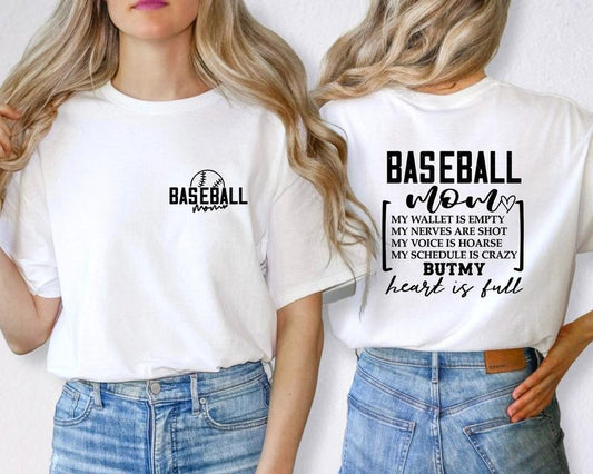 Baseball Mom Shirt Heart Is Full Shirt Baseball Shirt For Mom Funny Baseball Mom Shirt Unisex Baseball Mom Life Shirt Baseball Mama Tee TK43GD