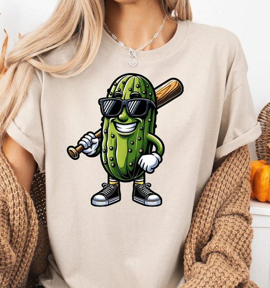 Baseball Pickle Tshirt, Sports Funny Baseball Shirt, Pickle Playing Baseball Trendy T-Shirt for Sports and Baseball