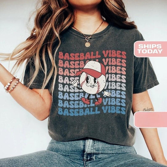 Baseball Vibes, Game Day Tshirt, T-Mom Shirt, Baseball Shirt For Women, Sports Mom, Mothers Day Gift, Family Baseball Shirt Top Womenswear