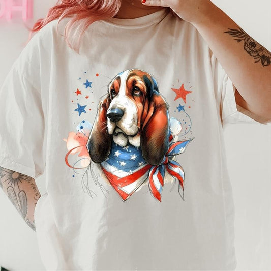 Bassett Hound Patriotic Dog Shirt ~ Unisex Apparel Relaxed Fit Printed In The USA Clothing Womenswear Casual Comfort Cotton Top Athletic Boho Chic