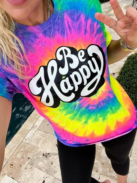 Be Happy Neon Retro Tee