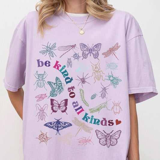 Be Kinds To All Kinds Shirts, Vintage T-shirt For Women, Nostalgia Lover Shirts, Vintage 90s Butterly Shirt, Natural Lover T-Shirt, Women's Tops, Retro Animal Lover Shirt, Gift For Her, Cute Retro Bugs Tee, Funny Shirts Casual Comfort Comfortable