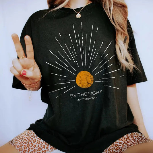 Be The Light Mathew 5 14 Sunburst Vintage Bible Verse Christian Celestial Comfort Colors Tshirt, Boho Shirt, Sun Shirt, Inspirational Gift  sweater and hoodie