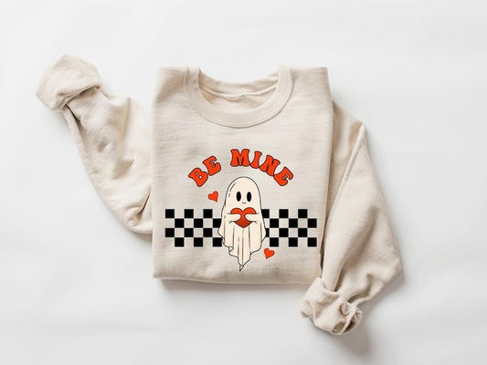 Be mine Valentines Ghost Sweatshirt,Cute Ghost Sweater,Spooky Valentine ,Boo Boo  Hoodie and Sweater; T-shirt Cotton Menswear