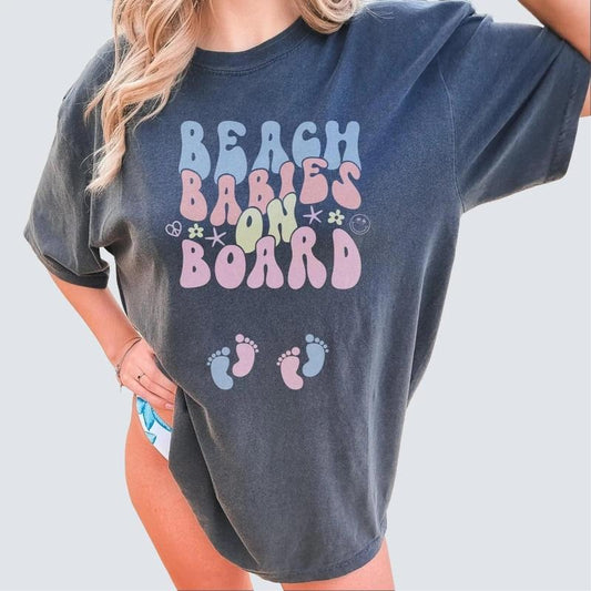 Beach Babies On Board Shirt, Twins Pregnancy Announcement Tee, Summer Maternity Cruise T-shirt, Baby Reveal Gift for Mom, Unisex Fabric