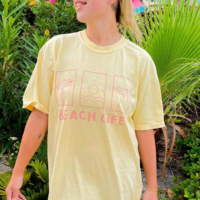Beach Life Shirt, Summer Vacation Shirt, Beachy Tshirt, Trendy Shirt, Preppy Clothes, Oversized Tee, Indie Retro, Beach Aesthetic Shirt Casual Oversized Cotton Shirt for the Beach Comfort Fabric