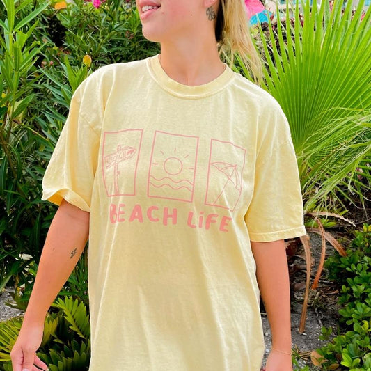 Beach Life Shirt, Summer Vacation Shirt, Beachy Tshirt, Trendy Shirt, Preppy Clothes, Oversized Tee, Indie Retro, Beach Aesthetic Shirt Casual Oversized Cotton Shirt for the Beach Comfort Fabric
