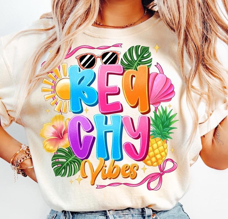 Beachy Vibes Girls Trip Vacation Summer Beach Coquette Retro T-Shirt