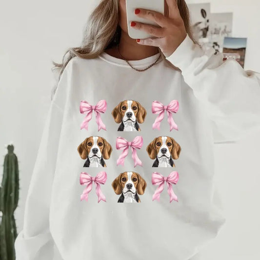 Beagle with Bows Sweatshirt ~ Sweatshirt Unisex Apparel Relaxed Fit Printed in the USA Clothing Womenswear Casual and Comfortable