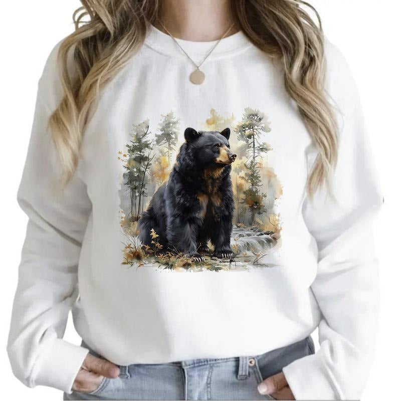 Bear and Mountain Forest Sweatshirt Cute Unisex, Hunting Season National Day Hoodie T-shirt, Many More Designs 1 Cotton Womenswear