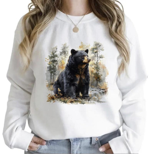 Bear and Mountain Forest Sweatshirt Cute Unisex, Hunting Season National Day Hoodie T-shirt, Many More Designs 1 Cotton Womenswear