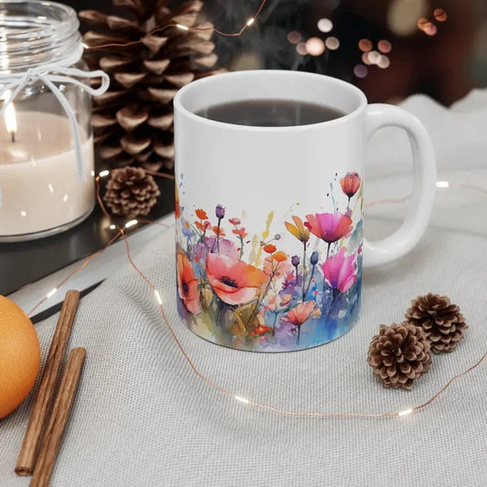 Beautiful Watercolour Style Wildflower Mug 11oz by StormCandyCo