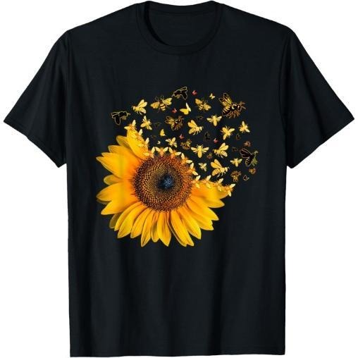 Bee Sunflower Lover Bumblebee Honey Bees Design T-Shirt Made in USA