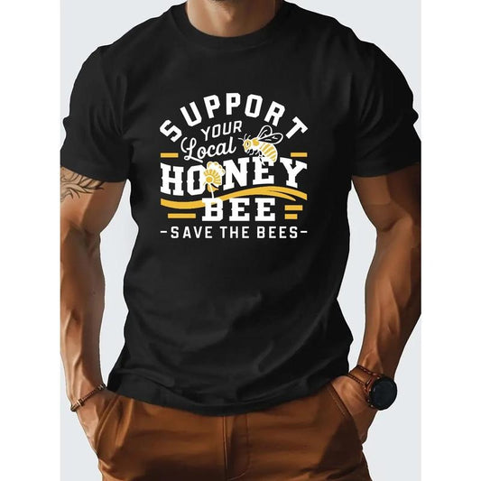 Bee pattern cotton short-sleeved T-shirt American fashion trend brand printed base shirt spring and summer round neck casual top Made in USA