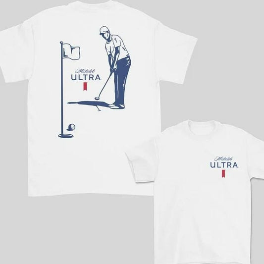 Beer Fatherhood Shirt, Mi.Chelob Ul.Tra Golfing T Shirt, Golf More Work Less, Ultra Beer Two Sided Tee Shirt, Golf T Shirt, Unisex T-Shirt, Gifts For , Short Sleeve Tee Shirt