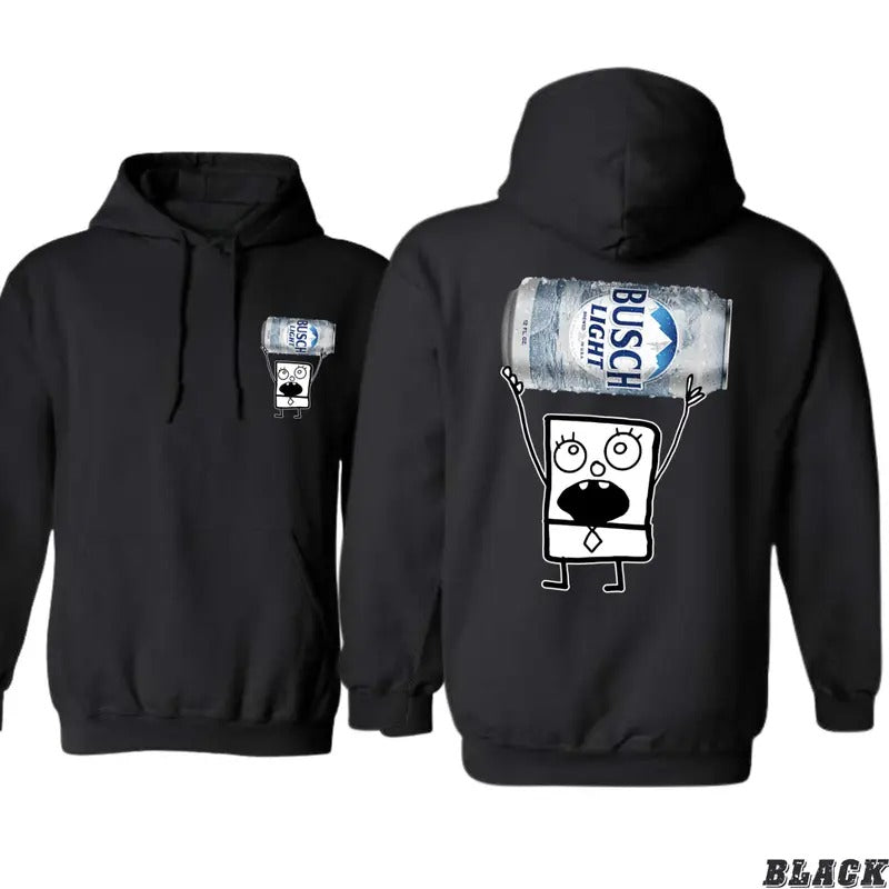 Beer Lover's Hoodie - Quirky Busch Light Cartoon Graphic, Perfect for Casual Outings and Chill Vibes, Ideal for Comfort and Style, Soft and Trendy, Unisex Hoodie for Men and Women Menswear Sweaters