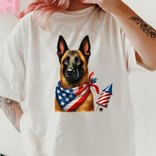 Belgian Malinois Patriotic Dog Shirt ~ Unisex Apparel Relaxed Fit Printed In The USA Clothing Womenswear Casual Comfort Cotton Top Athletic Boho Chic