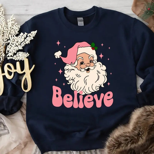 Believe Christmas Sweatshirt - Unisex Cotton Crewneck Sweatshirt - Fabric Classic Menswear