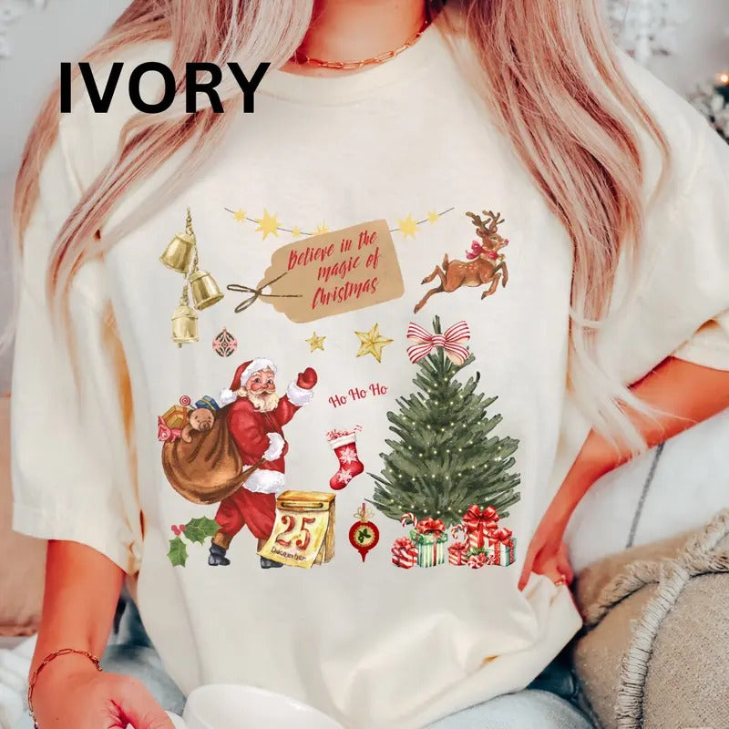 Believe in the magic of Christmas  Shirt~ Unisex Apparel Relaxed Fit Printed In The USA Clothing Womenswear Casual Comfort Cotton Top Athletic Boho Chic