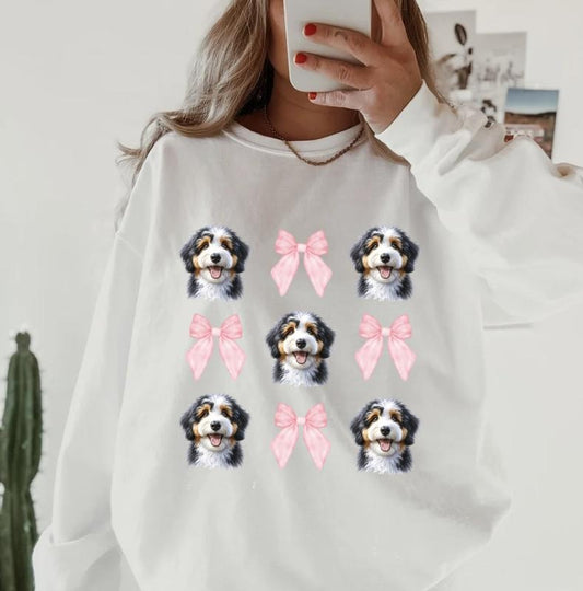 Bernadoodle and Bows Sweatshirt ~ Sweatshirt Unisex Apparel Relaxed Fit Printed in the USA Clothing Womenswear Casual and Comfortable