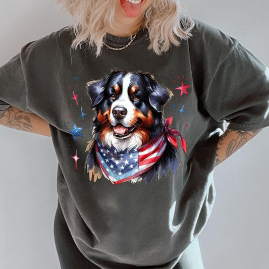 Bernese Patriotic Dog Shirt ~ Unisex Apparel Relaxed Fit Printed In The USA Clothing Womenswear Casual Comfort Cotton Top Athletic Boho Chic