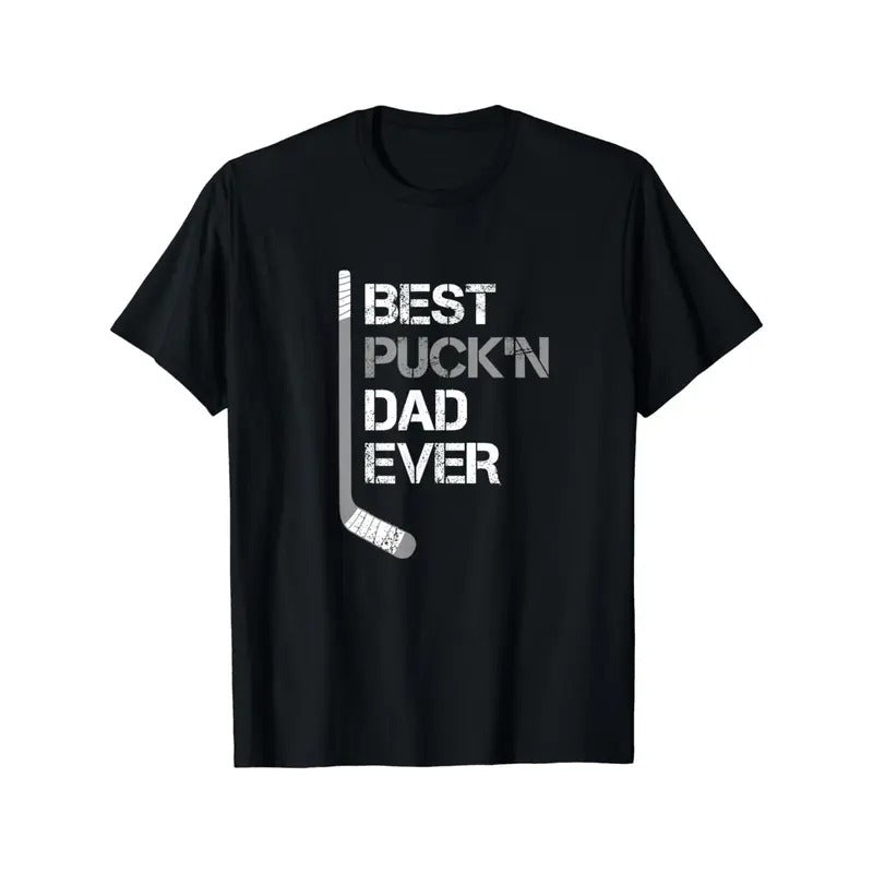 Best Hockey Dad Ever" Cotton T-Shirt - Perfect Father's Day Gift, Comfort Fit with Short Sleeves & Crew Neck Made in USA