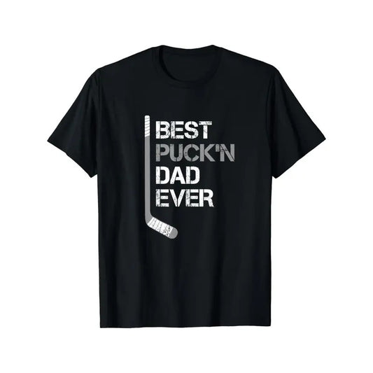 Best Hockey Dad Ever" Cotton T-Shirt - Perfect Father's Day Gift, Comfort Fit with Short Sleeves & Crew Neck Made in USA