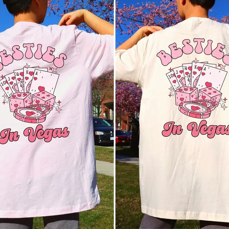 Besties In Vegas Trip Shirt Retro Casino Birthday Tee Party TShirts Poker Dice Chips Girls Trip Party Tees Group Matching Tee Surprise Trip