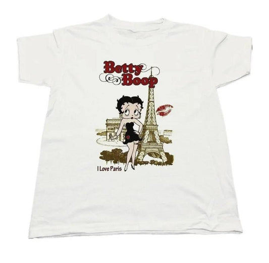 Betty Boop Tshirt, Unisex Tee, I love paris Cartoon T-Shirt Vintage Graphic Tee White Shirt Gift for her Top Womenswear