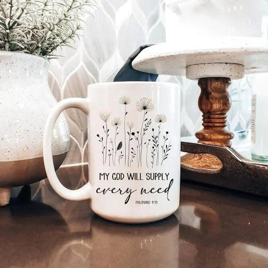 Bible Verse Coffee Mug, My God will supply every need mug, Christian Gift, Scripture coffee Mug, Religious coffee cup, Christian mug