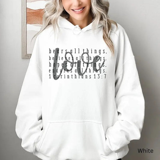 Bible Verse Sweatshirt Hoodie, 1 Corinthians 13 Sweatshirt, Christian Merch For Her, Scripture Bible Verse Sweatshirt
