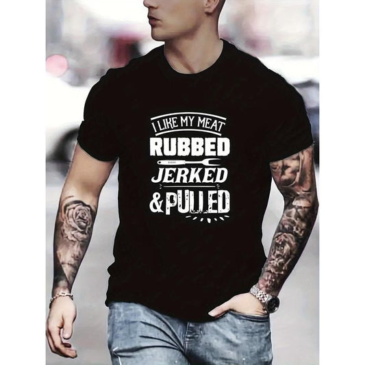 Big size men's clothing I like my meat casual fashion graphic print comfortable round neck short sleeve T-shirt, summer oversized loose T-shirt, big size men's clothing best-selling gifts Made in USA