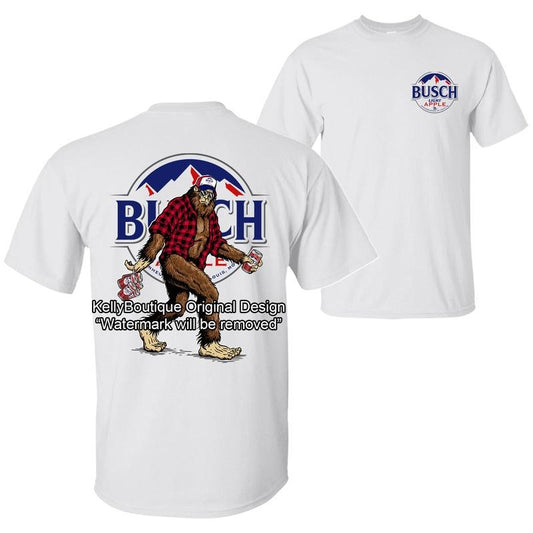 Bigfoot Busch Light Apple T-shirt, Sasquatch Holding Busch Light Apple Beer Cans, Gift for Dad, Father's Day Gift 2 Sided Design Unisex Cotton T-shirt for Men for Women Menswear Womenswear Top