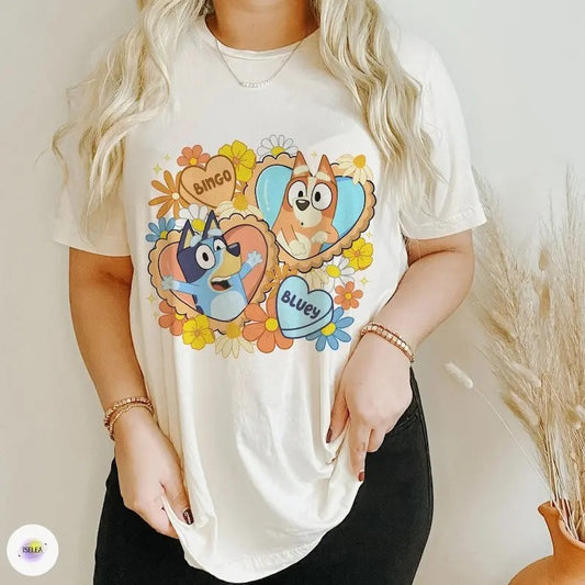 Bingo Bluey Shirt, Bluey Heart shape Shirt , Funny Bluey Matching Shirt, Couple Sweater