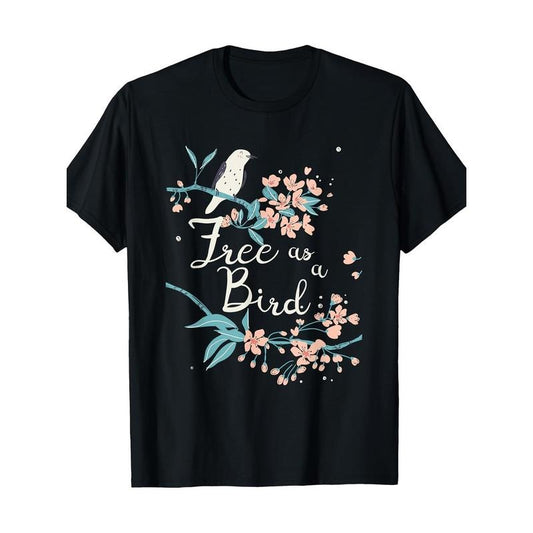 Bird Sakura Yoga T-shirt -Comfortable, Crew neck, casual, print, Fashion, 100%cotton Made in USA