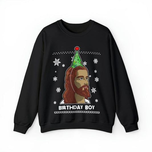 Birthday Boy  Jesus Christmas Sweater Unisex Crewneck, Merry Christmas Hoodie and Sweater; T-shirt Cotton Menswear Polyester Tops Polyester Tops Underwear Pullover