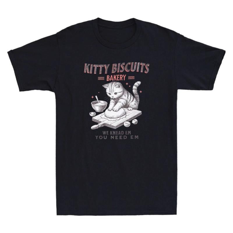 Biscuits We Knead Em You Need Em Funny Cat Baking Meme Retro T-Shirt, Cute Cat Shirt, Love Cat Tshirt, Unisex Graphic Tees Gothic Grunge Y2K Emo Scene Amity Affliction Style Clothes Menswear Womenswear Streetwear