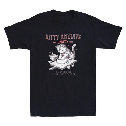 Biscuits We Knead Em You Need Em Funny Cat Baking Meme Retro T-Shirt, Cute Cat Shirt, Love Cat Tshirt, Unisex Graphic Tees Gothic Grunge Y2K Emo Scene Amity Affliction Style Clothes Menswear Womenswear Streetwear