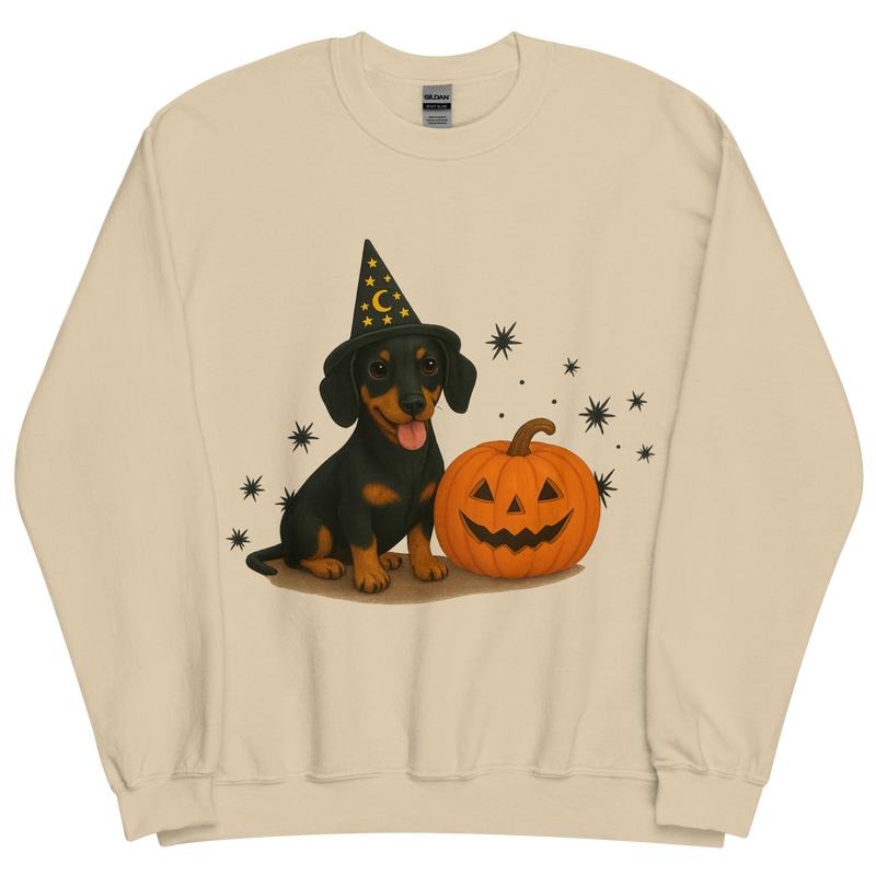 Black & Tan Short Hair Dachshund Halloween Witchy Dogs Sweatshirt ~ Unisex Apparel Relaxed Fit Printed In The USA Clothing Womenswear Casual Comfort Cotton Top Athletic Boho ChiC copy