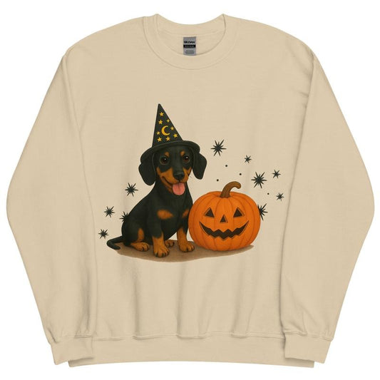 Black & Tan Short Hair Dachshund Halloween Witchy Dogs Sweatshirt ~ Unisex Apparel Relaxed Fit Printed In The USA Clothing Womenswear Casual Comfort Cotton Top Athletic Boho ChiC copy