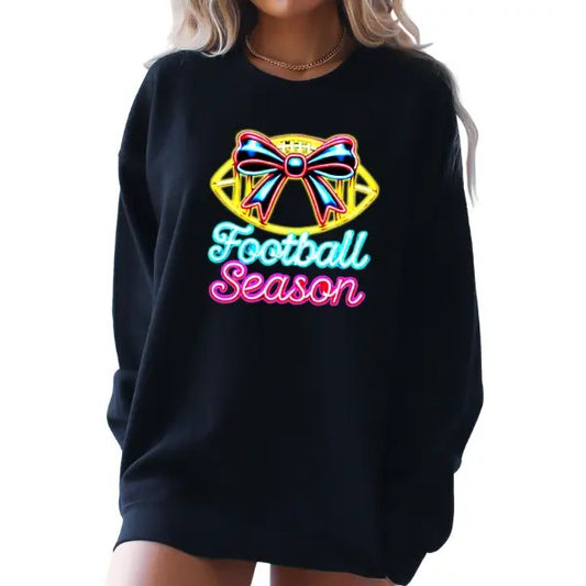 Black 'Football Season' Sweatshirt in Neon 90s Colors | Coquette Style for a Fun, Nostalgic Vibe | Perfect for Football Fans & Cooler Weather | Retro-Inspired Design with Cozy Comfort | Stylish & Comfy Sweatshirt for Game Days or Casual Fall Outfits